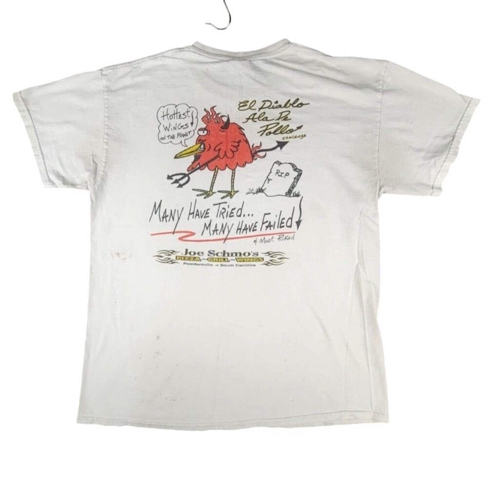 Joe Schmo's Hot Wings Shirt Large White El Diablo Challenge Graphic Tee FLAWS